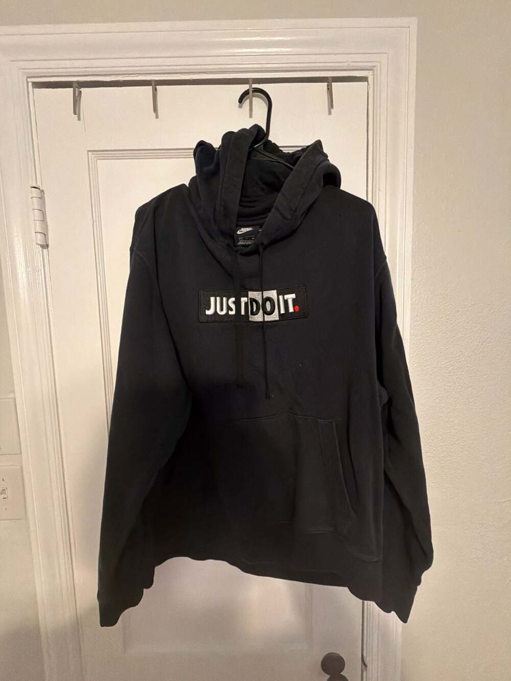 Nike Just Do It Embroidered Box Logo Fleece Pullover Hoodie Black Men's XL